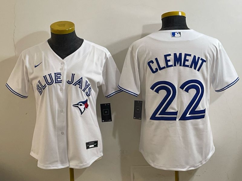 Women 2025 Nike Toronto Blue Jays #22 Clement White Game MLB Jersey 05
